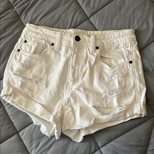 Women's White Distressed Denim Shorts